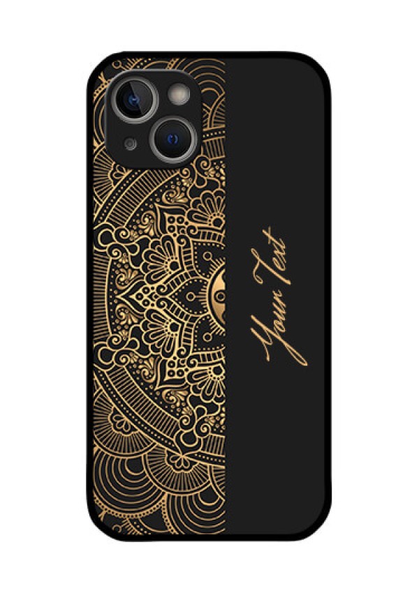 iPhone 14 Plus Photo Printing on Glass Case - Mandala art with custom text Design