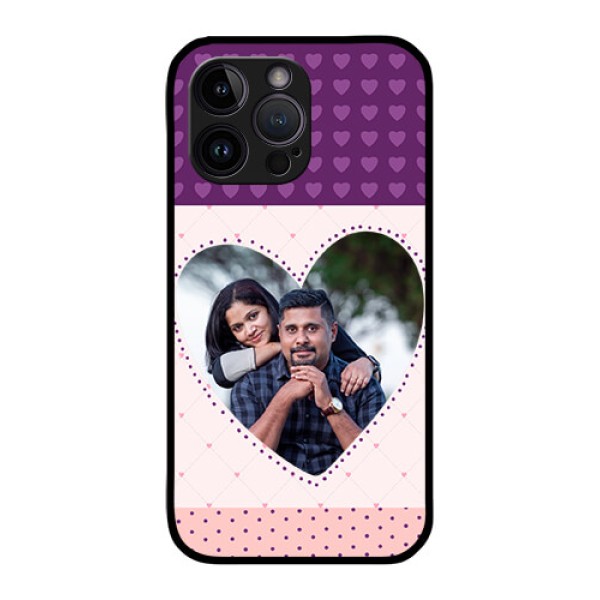 iPhone 14 Pro Max Custom Glass Phone Case - Violet Love Dots Design