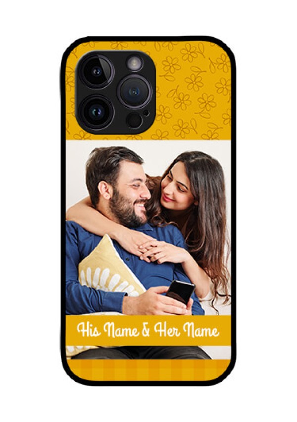 iPhone 14 Pro Max Custom Glass Mobile Case - Yellow Floral Design