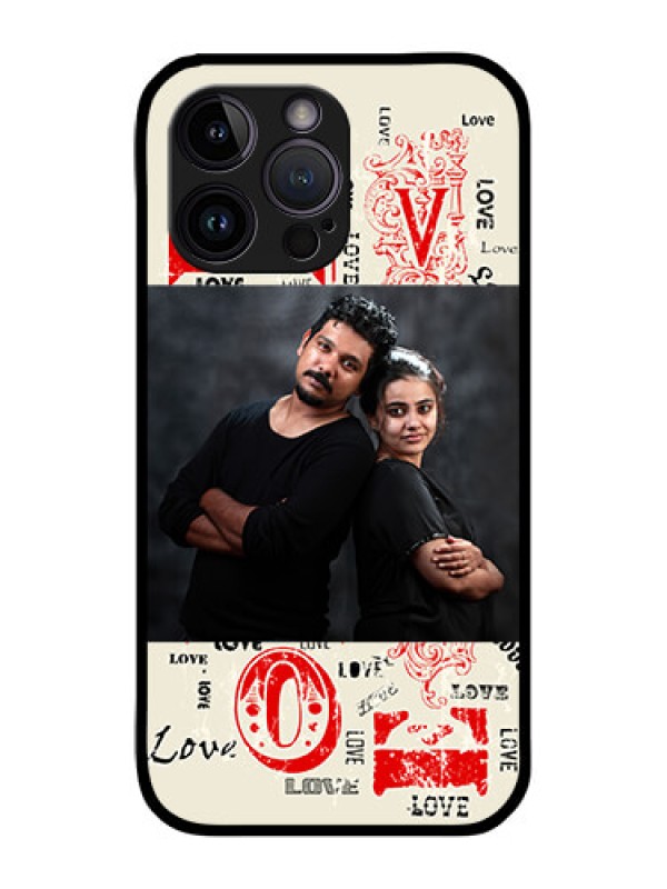 Custom iPhone 14 Pro Max Photo Printing on Glass Case - Trendy Love Design Case