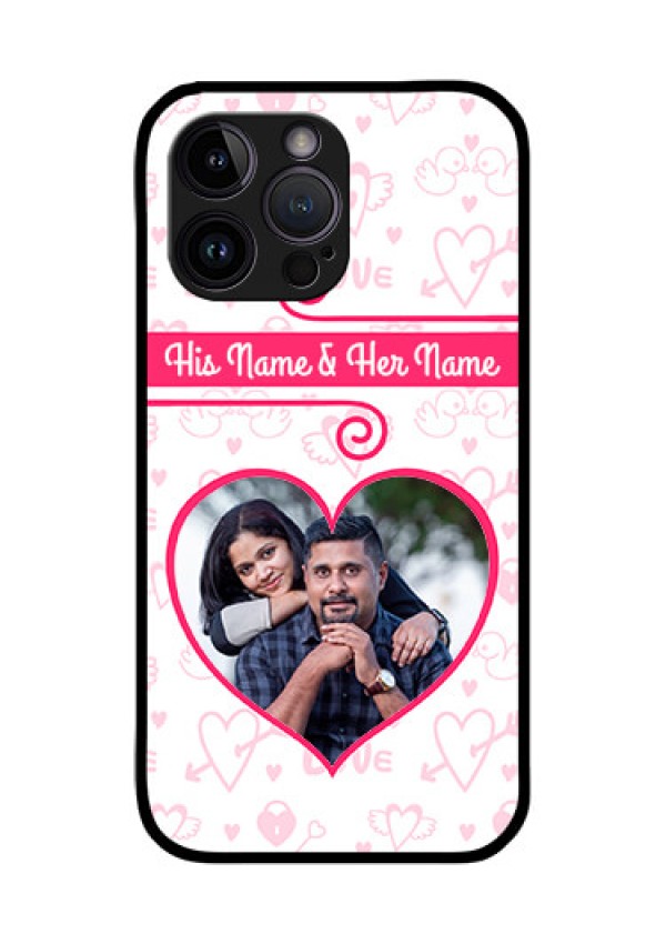iPhone 14 Pro Max Personalized Glass Phone Case - Heart Shape Love Design