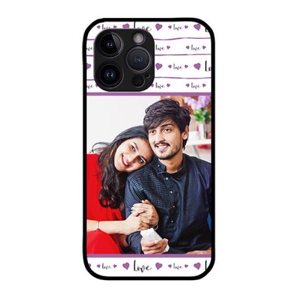 iPhone 14 Pro Max Custom Glass Mobile Case - Couples Heart Design