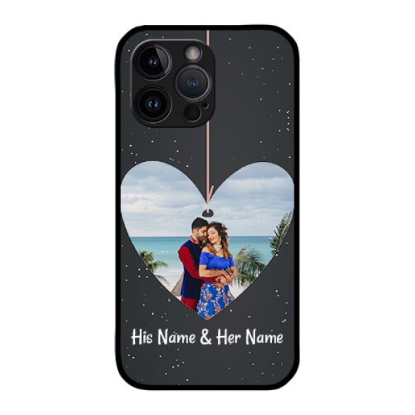 iPhone 14 Pro Max Custom Glass Phone Case - Hanging Heart Design