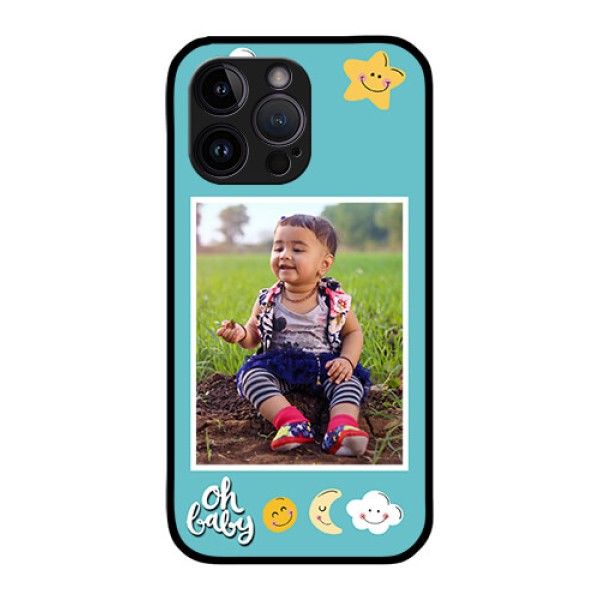 iPhone 14 Pro Max Personalized Glass Phone Case - Smiley Kids Stars Design iPhone 14 Pro Max Personalized Glass Phone Case - Smiley Kids Stars Design