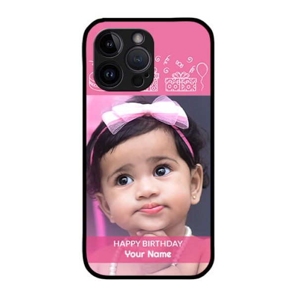 iPhone 14 Pro Max Photo Printing on Glass Case - with Birthday Line Art Design iPhone 14 Pro Max Photo Printing on Glass Case - with Birthday Line Art Design
