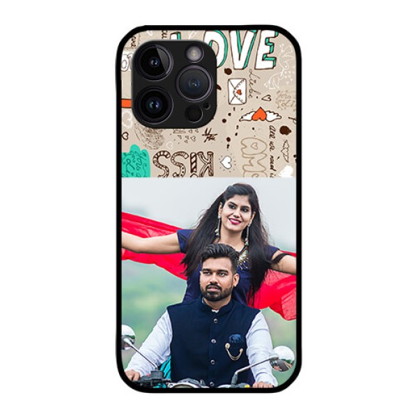 iPhone 14 Pro Max Custom Glass Phone Case - Love Doodle Pattern