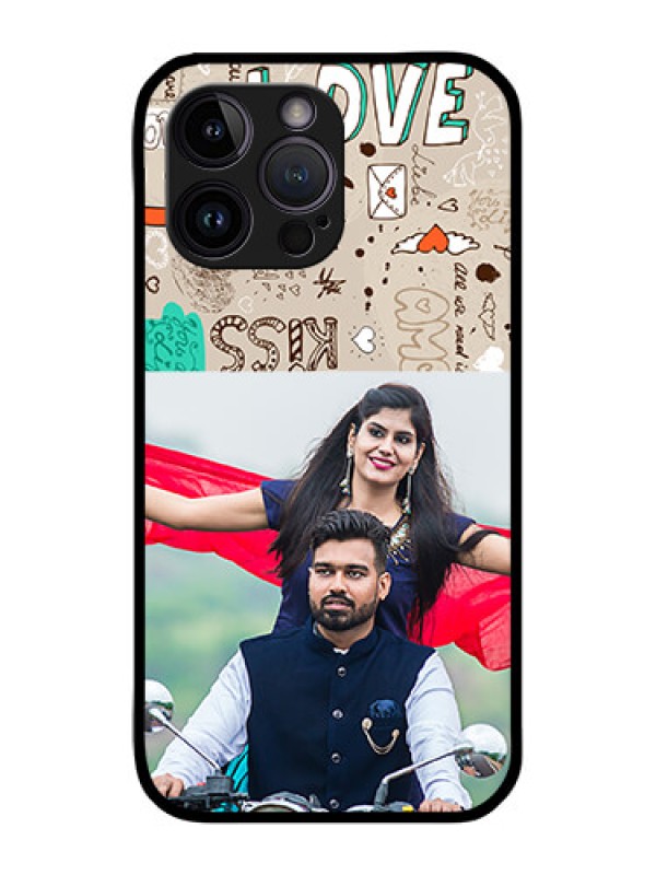Custom iPhone 14 Pro Max Custom Glass Phone Case - Love Doodle Pattern