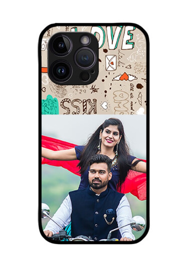 iPhone 14 Pro Max Custom Glass Phone Case - Love Doodle Pattern