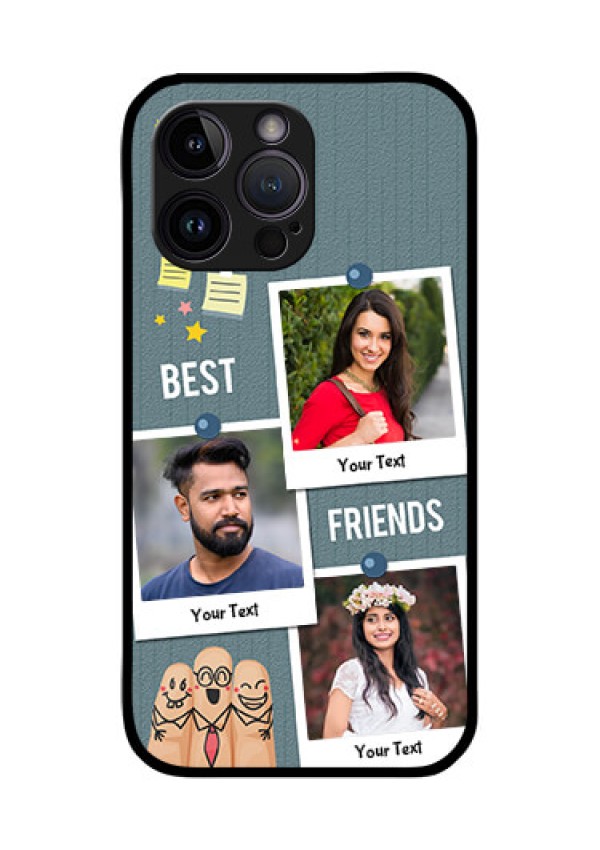 iPhone 14 Pro Max Personalized Glass Phone Case - Sticky Frames and Friendship Design