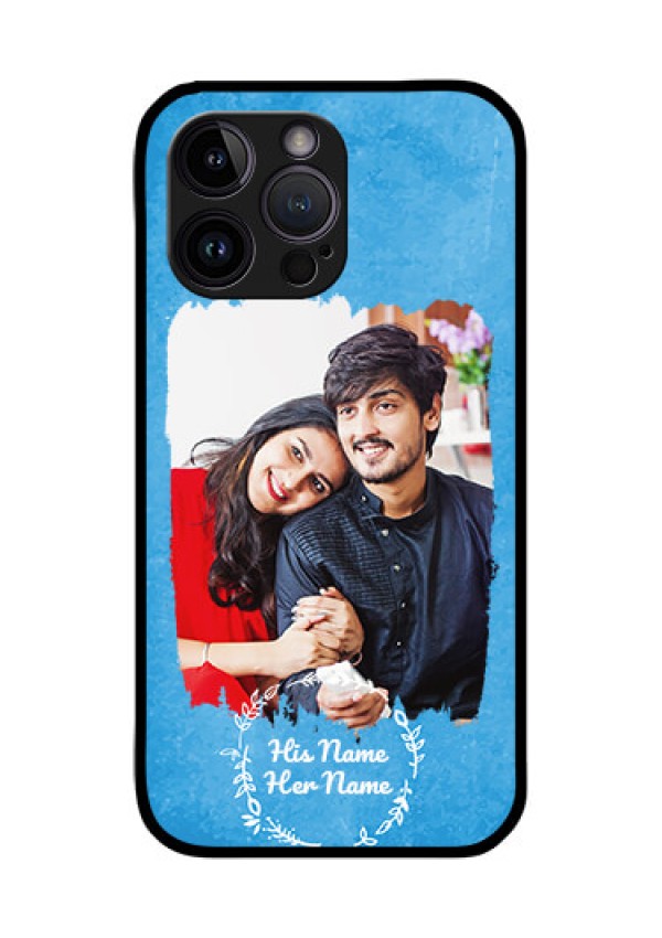 iPhone 14 Pro Max Custom Glass Phone Case - Blue Color Vintage Design