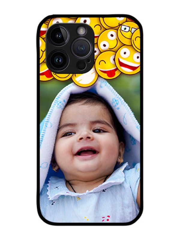 Custom iPhone 14 Pro Max Custom Glass Mobile Case - with Smiley Emoji Design
