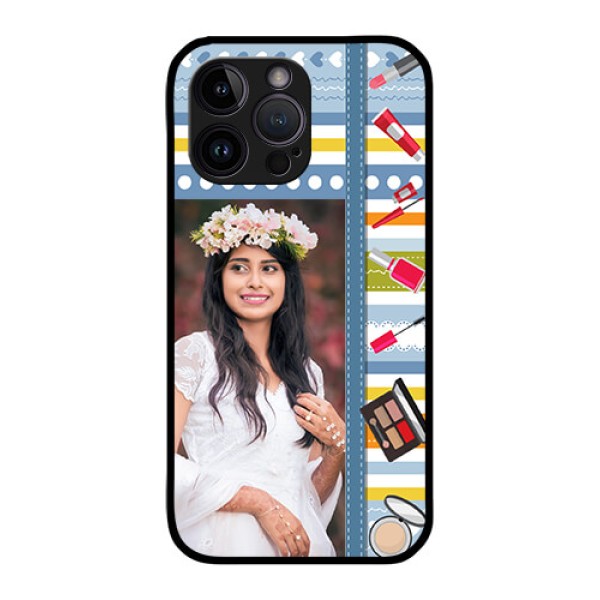 iPhone 14 Pro Max Personalized Glass Phone Case - Makeup Icons Design