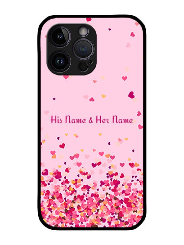 Custom iPhone 14 Pro Max Photo Printing on Glass Case - Floating Hearts Design