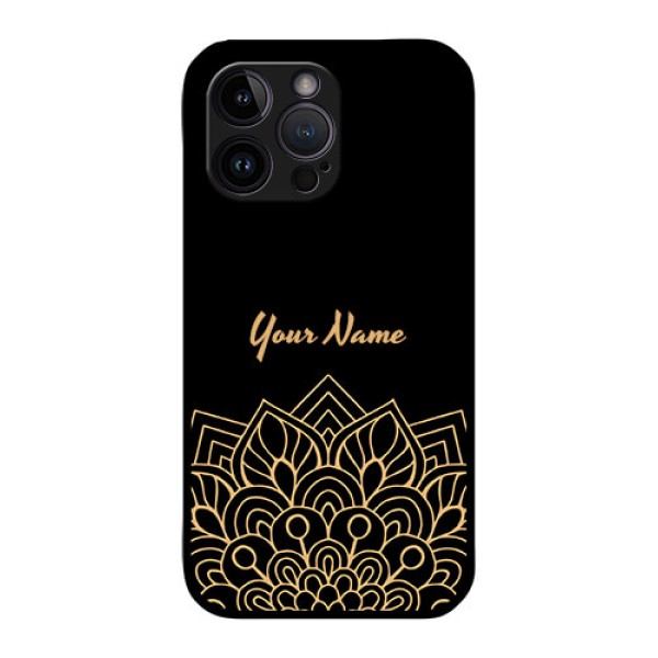 iPhone 14 Pro Max Custom Glass Phone Case - Golden mandala Design