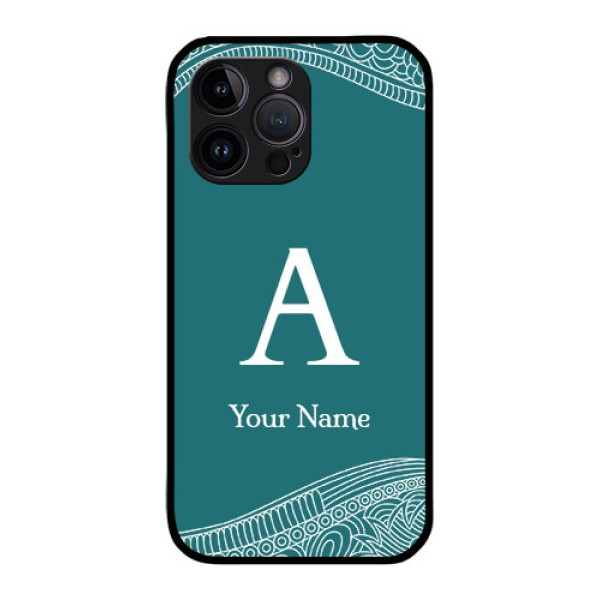 iPhone 14 Pro Max Personalized Glass Phone Case - line art pattern with custom name Design iPhone 14 Pro Max Personalized Glass Phone Case - line art pattern with custom name Design
