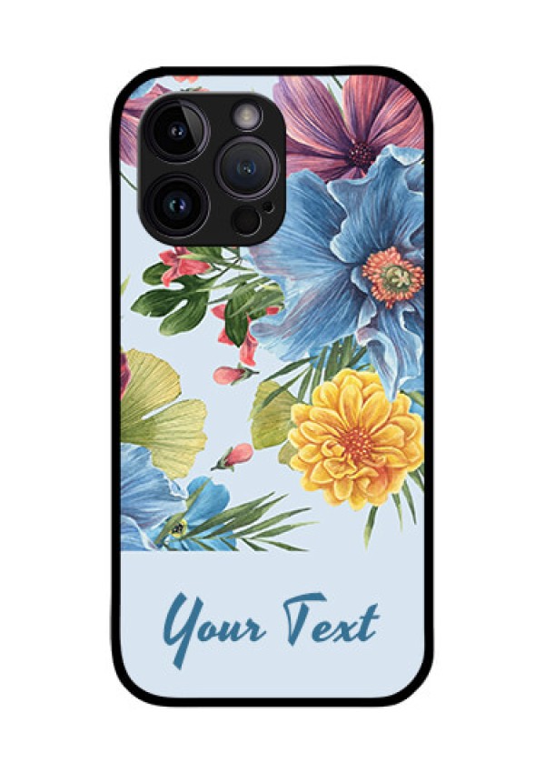iPhone 14 Pro Max Custom Glass Mobile Case - Stunning Watercolored Flowers Painting Design