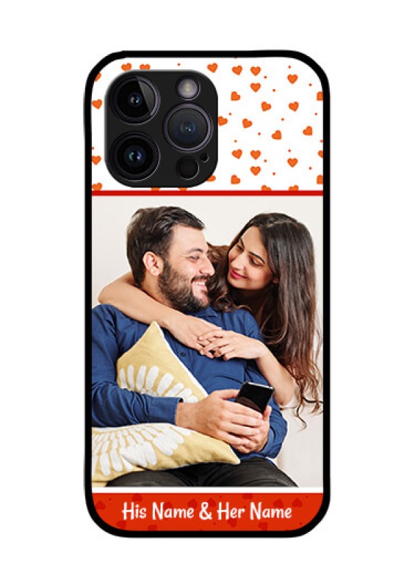 iPhone 14 Pro Custom Glass Phone Case - Orange Love Symbol Design