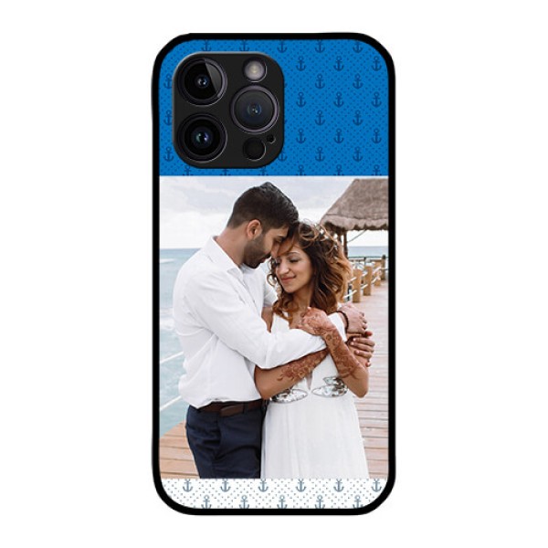 iPhone 14 Pro Photo Printing on Glass Case - Blue Anchors Design
