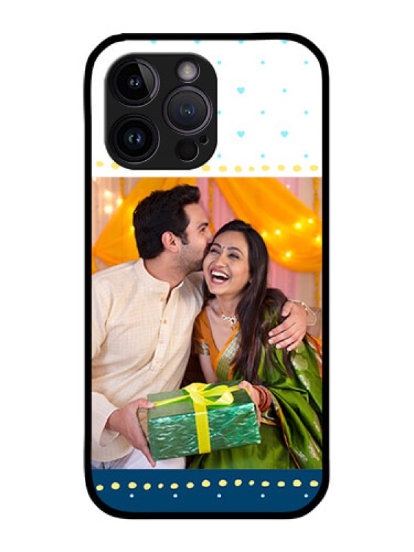 Custom iPhone 14 Pro Personalized Glass Phone Case - White and Blue Abstract Design