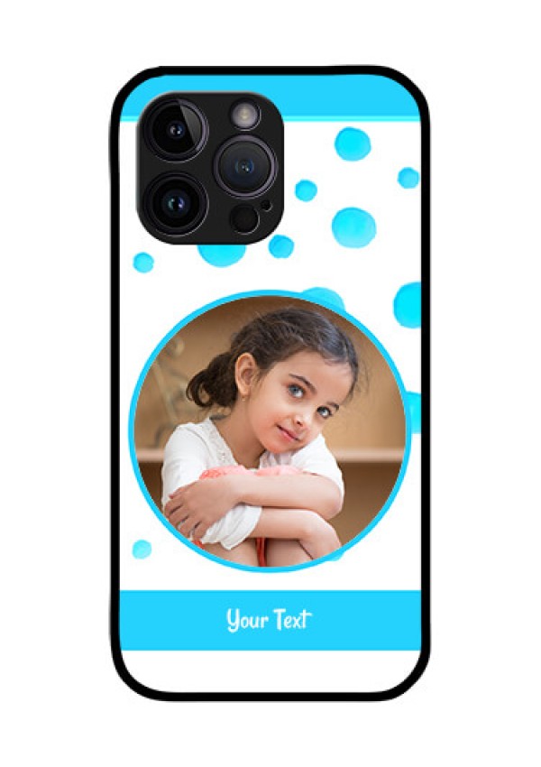 iPhone 14 Pro Photo Printing on Glass Case - Blue Bubbles Pattern Design