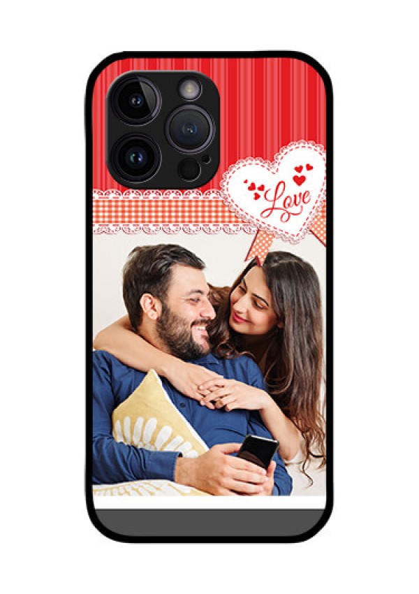 iPhone 14 Pro Custom Glass Mobile Case - Red Love Pattern Design