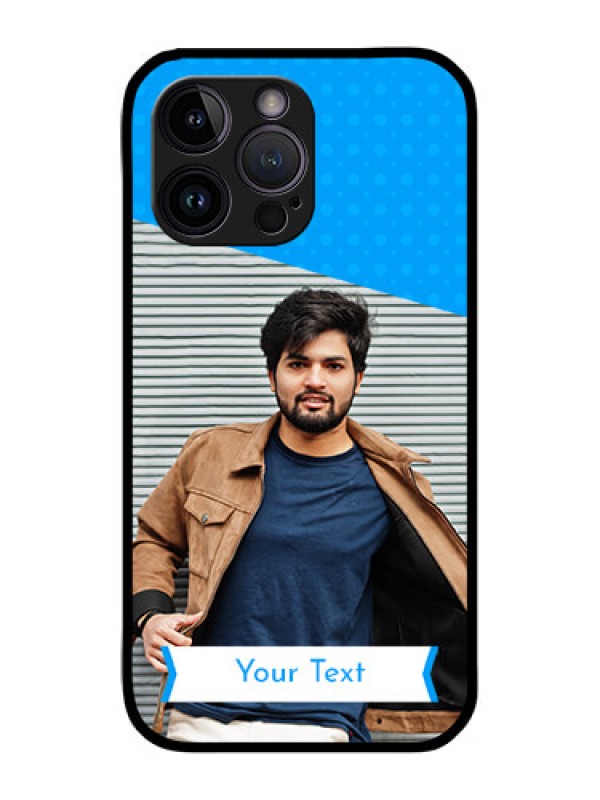 Custom iPhone 14 Pro Photo Printing on Glass Case - Simple Blue Color Design