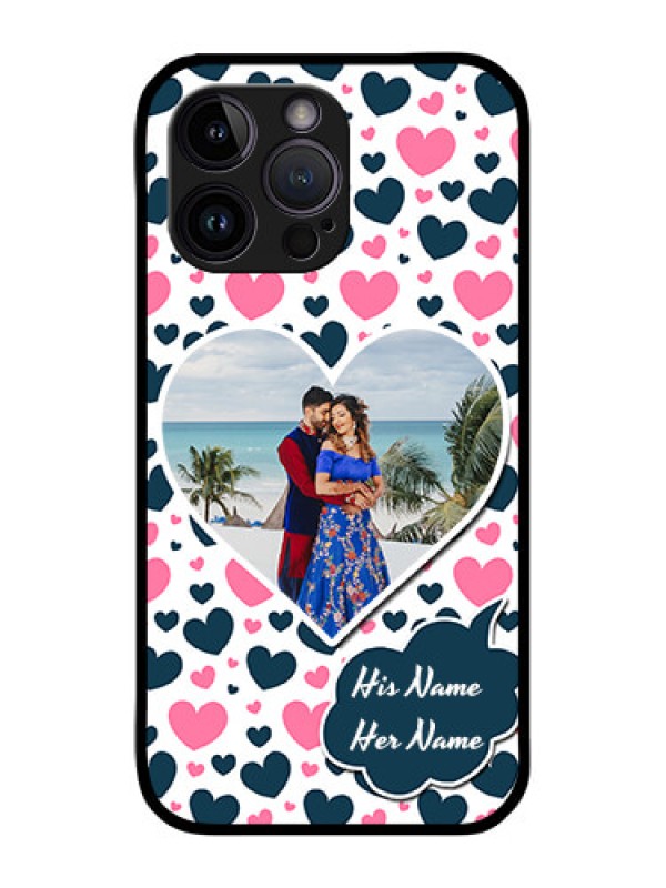 Custom iPhone 14 Pro Custom Glass Phone Case - Pink & Blue Heart Design