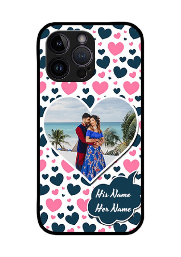 iPhone 14 Pro Custom Glass Phone Case - Pink & Blue Heart Design