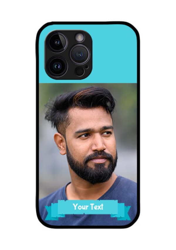 iPhone 14 Pro Personalized Glass Phone Case - Simple Blue Color Design