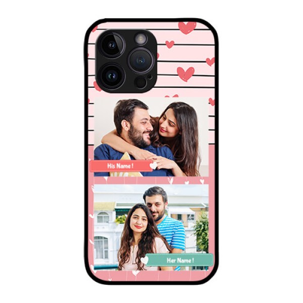 iPhone 14 Pro Custom Glass Mobile Case - Photo with Heart Design