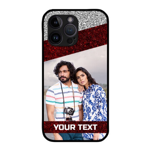 iPhone 14 Pro Personalized Glass Phone Case - Image Holder with Glitter Strip Design iPhone 14 Pro Personalized Glass Phone Case - Image Holder with Glitter Strip Design