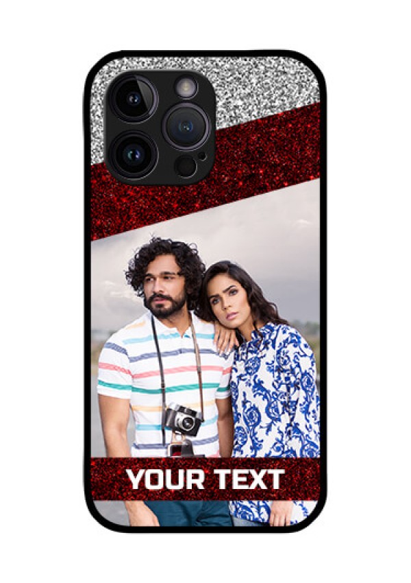 iPhone 14 Pro Personalized Glass Phone Case - Image Holder with Glitter Strip Design