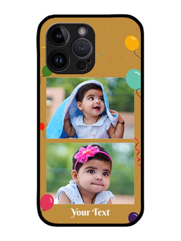 Custom iPhone 14 Pro Personalized Glass Phone Case - Image Holder with Birthday Celebrations Design