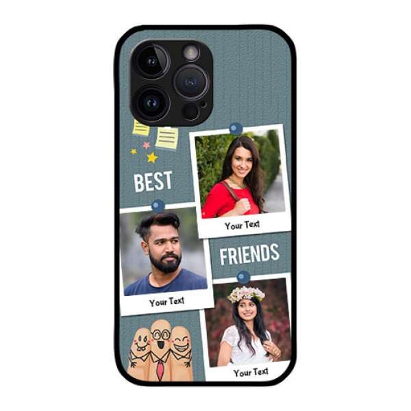 iPhone 14 Pro Personalized Glass Phone Case - Sticky Frames and Friendship Design