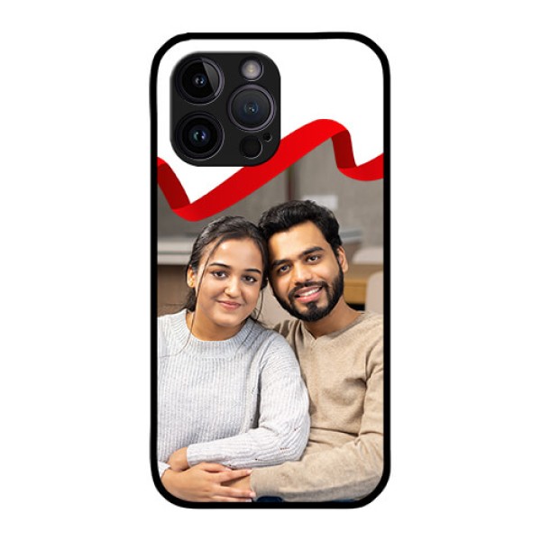 iPhone 14 Pro Photo Printing on Glass Case - Red Ribbon Frame Design