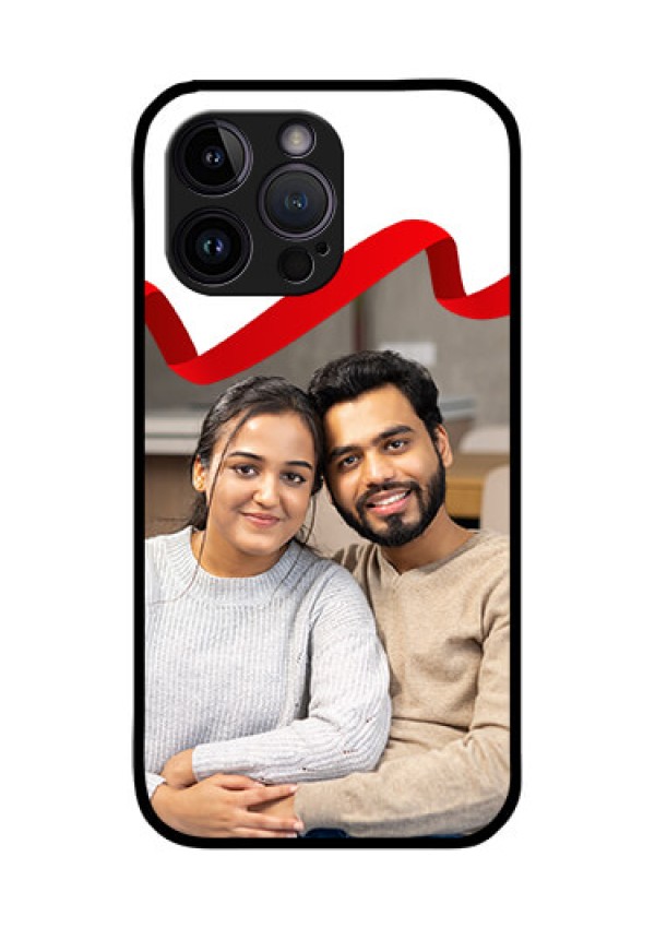 iPhone 14 Pro Photo Printing on Glass Case - Red Ribbon Frame Design