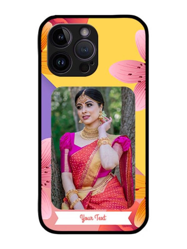 Custom iPhone 14 Pro Custom Glass Mobile Case - 3 Image With Vintage Floral Design