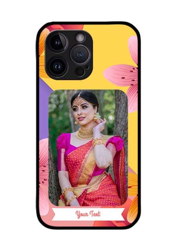 iPhone 14 Pro Custom Glass Mobile Case - 3 Image With Vintage Floral Design