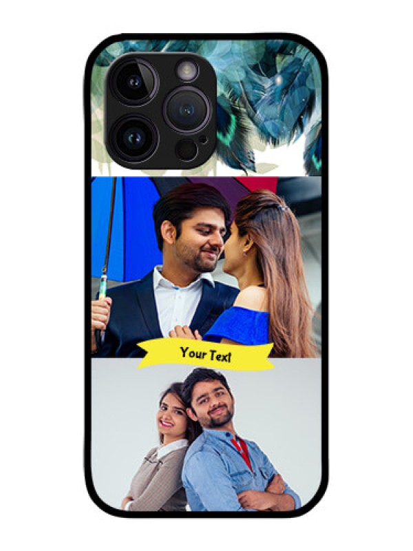 Custom iPhone 14 Pro Personalized Glass Phone Case - Image with Boho Peacock Feather Design