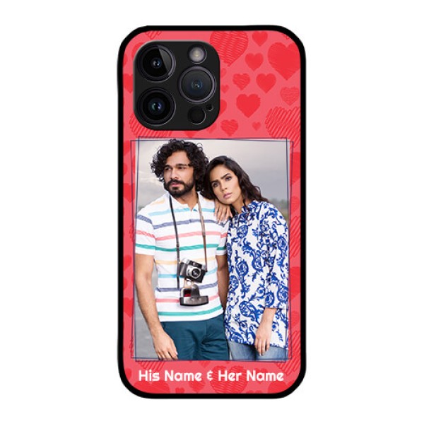 iPhone 14 Pro Photo Printing on Glass Case - with Red Heart Symbols Design iPhone 14 Pro Photo Printing on Glass Case - with Red Heart Symbols Design
