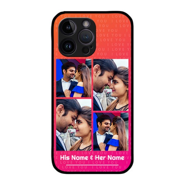 iPhone 14 Pro Custom Glass Phone Case - I Love You Pink Design