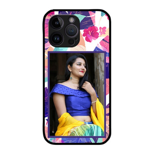 iPhone 14 Pro Custom Glass Mobile Case - Abstract Floral Design