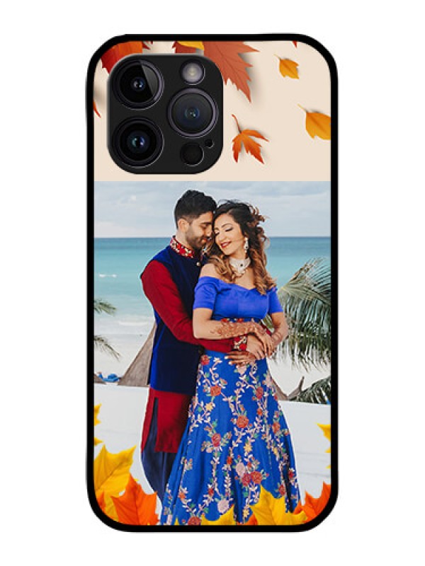 Custom iPhone 14 Pro Photo Printing on Glass Case - Autumn Maple Leaves Design