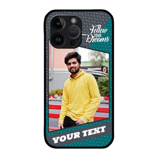 iPhone 14 Pro Personalized Glass Phone Case - Background Pattern Design with Quote iPhone 14 Pro Personalized Glass Phone Case - Background Pattern Design with Quote