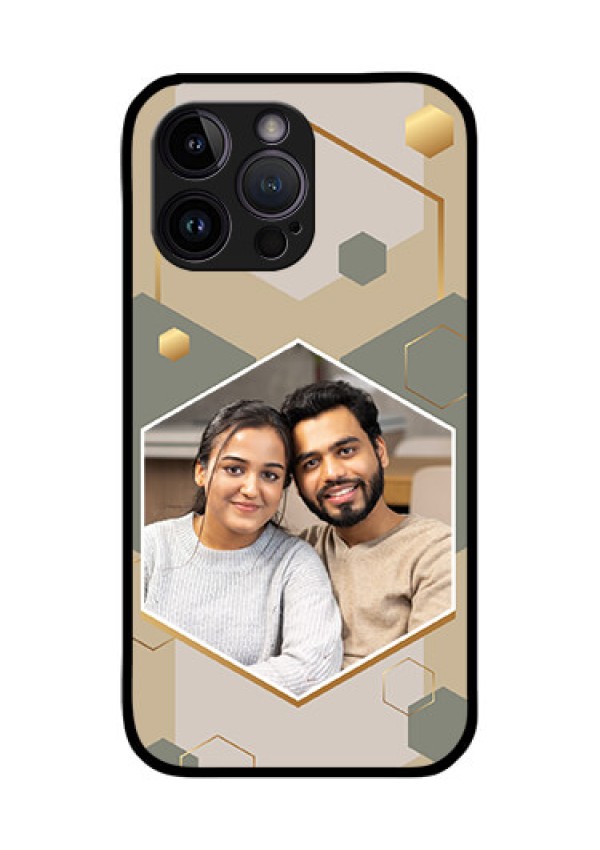 iPhone 14 Pro Photo Printing on Glass Case - Stylish Hexagon Pattern Design