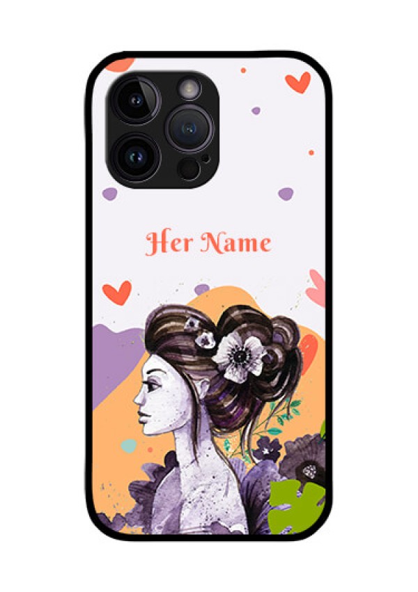 iPhone 14 Pro Personalized Glass Phone Case - Woman And Nature Design