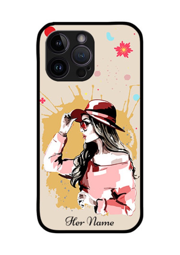 iPhone 14 Pro Photo Printing on Glass Case - Women with pink hat Design