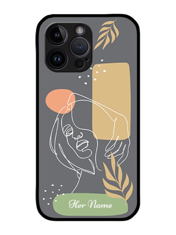 Custom iPhone 14 Pro Custom Glass Phone Case - Gazing Woman line art Design