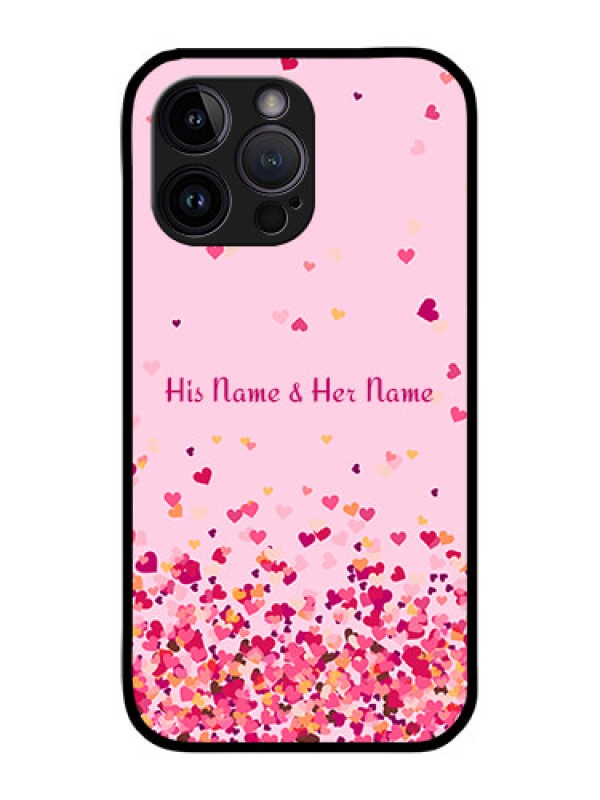 Custom iPhone 14 Pro Photo Printing on Glass Case - Floating Hearts Design