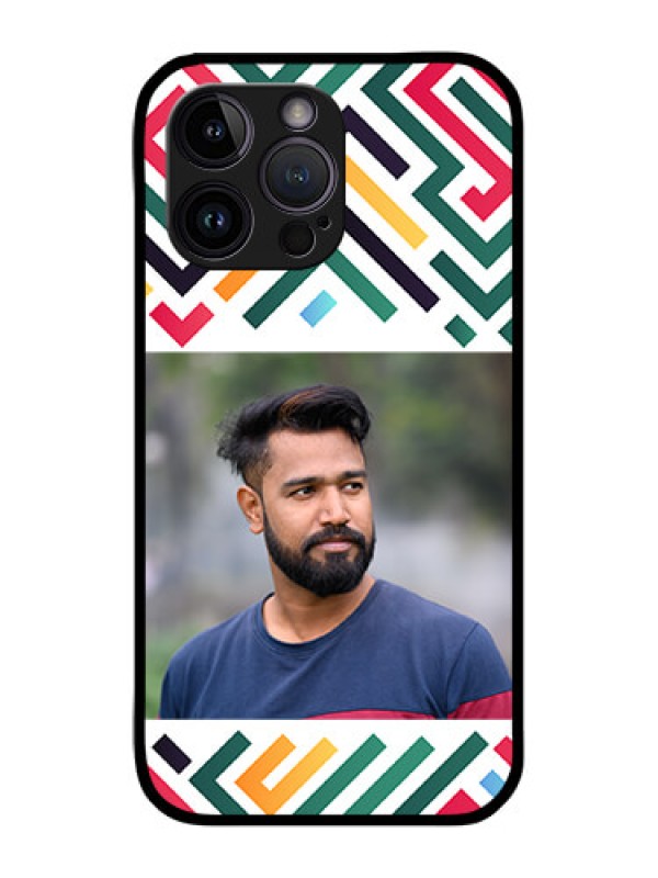 Custom iPhone 14 Pro Personalized Glass Phone Case - Colorful Maze Pattern Design